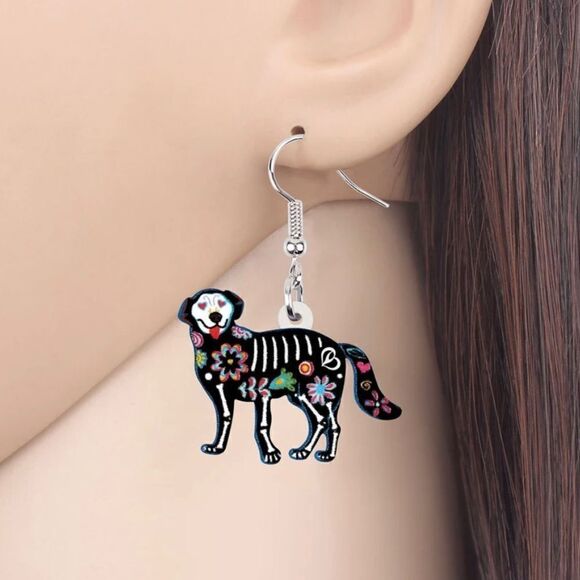 Dia de los Muertos Dog Earrings Skeleton Lab Halloween Labrador - Picture 3 of 5